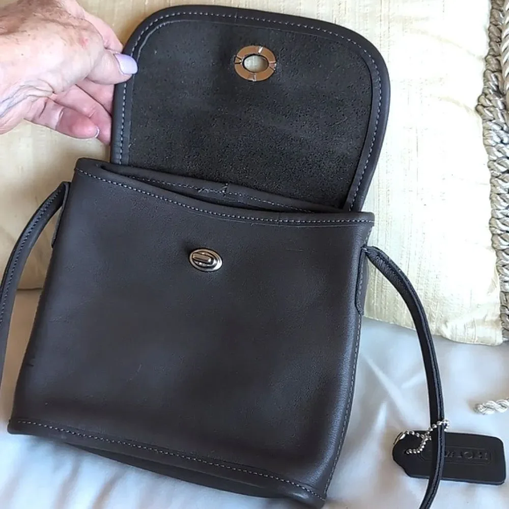 Rare -Vintage COACH Tango Flap Turn-Lock Dk Gray 🩶 Mini Crossbody Bag